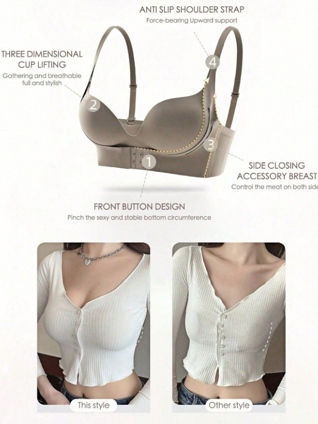 Women's Seamless Wireless Bra, Strong Lift And Gather, Designed For Larger Busts, Comfortable Backstrap Design, Prevents Sagging