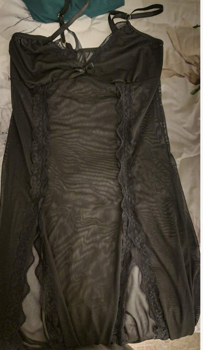 Sexy Lingerie - Women Lace Spaghetti Strap Nightgown, Sexy Mesh Sleepwear, V-Neck Sleepwear, Side Slit Robe