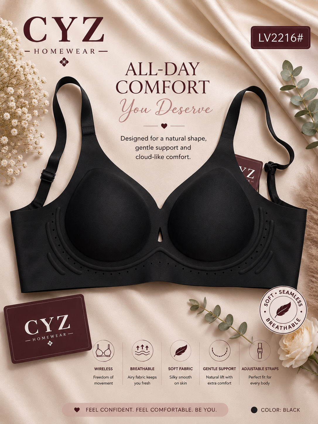 CYZ Air Flex™ Seamless Wireless Cooling Bra – Ultra Soft Breathable Everyday Comfor