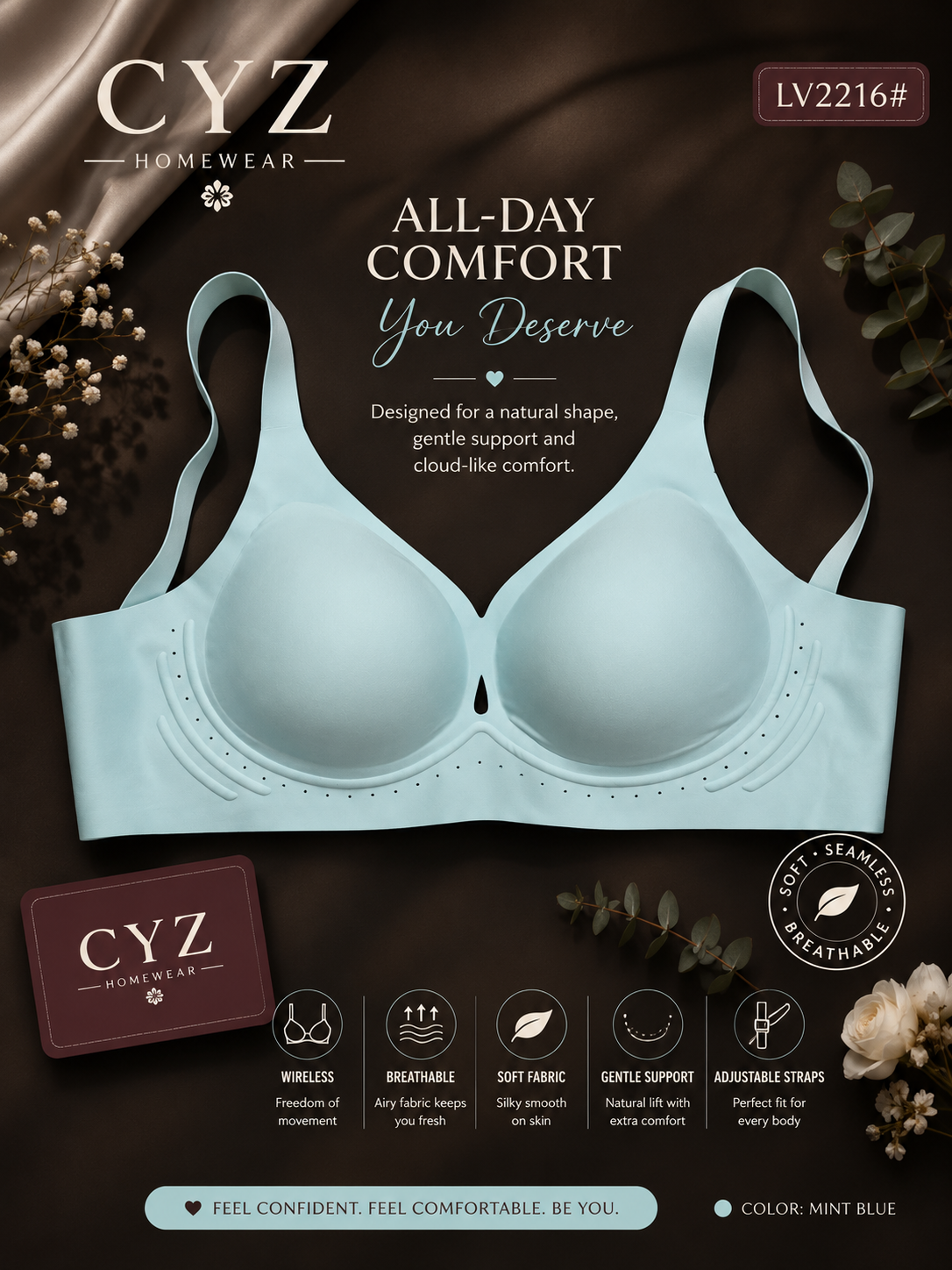 CYZ Air Flex™ Seamless Wireless Cooling Bra – Ultra Soft Breathable Everyday Comfor
