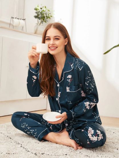 Floral Print Satin PJ Set / Pajama Set