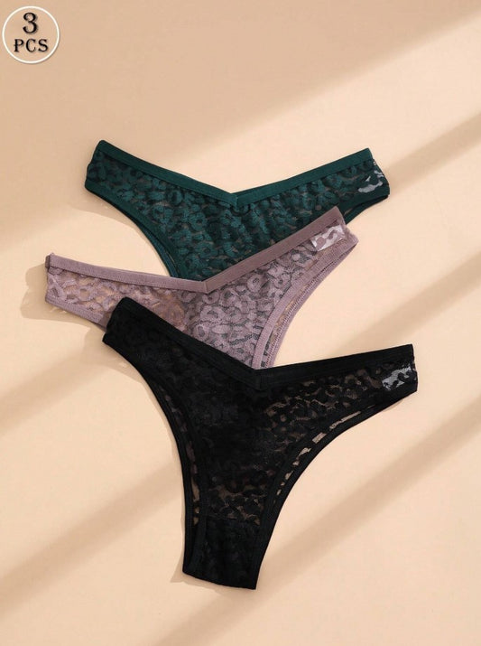 3 PCS Women's V-Waist Seamless Panties Sexy Lace Bikini Comfortable And Breathable Lingerie Sports Underwear