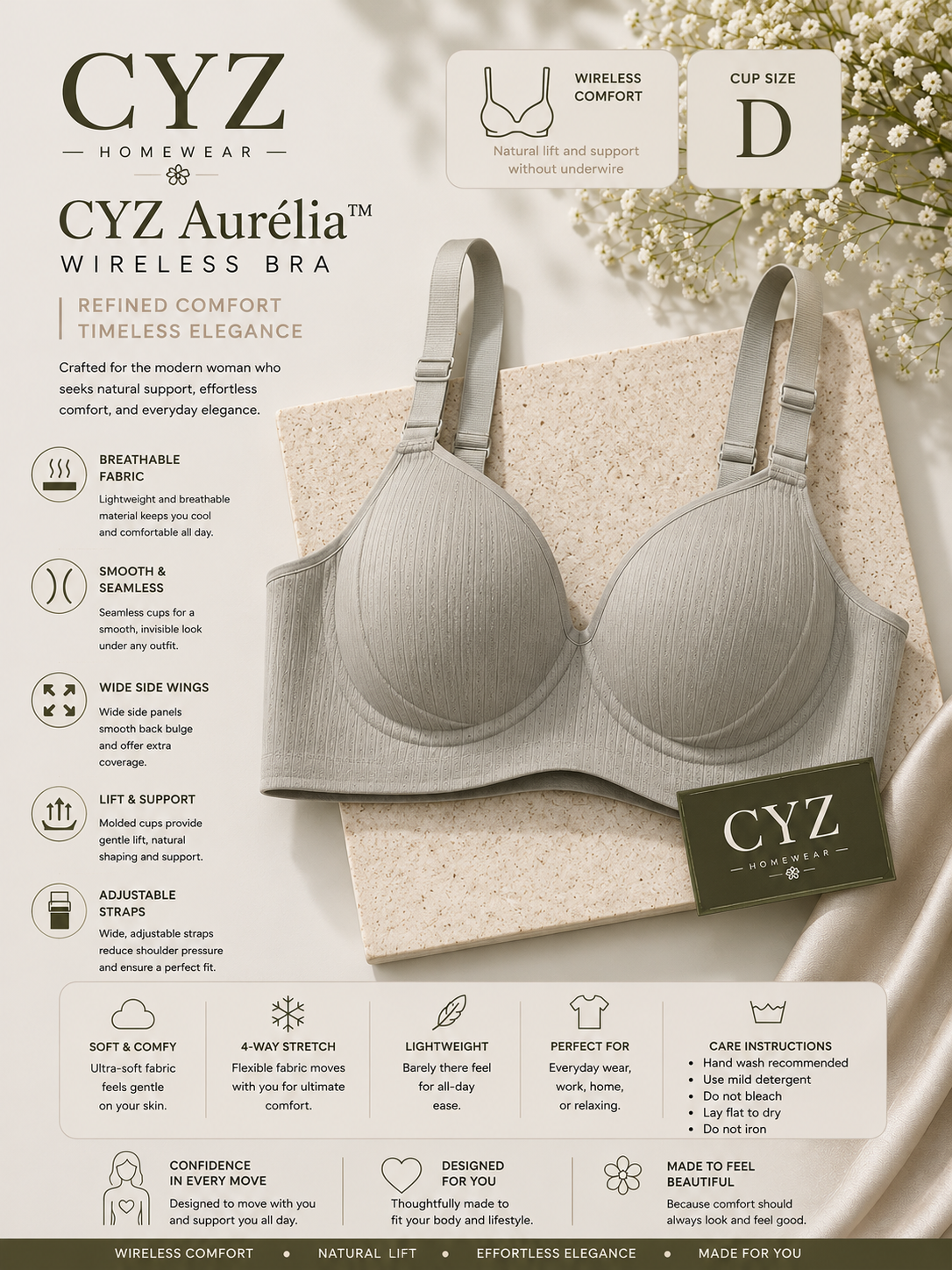 Premium Seamless Support Bra with Natural Lift, Wide Side Coverage & All-Day Comfort