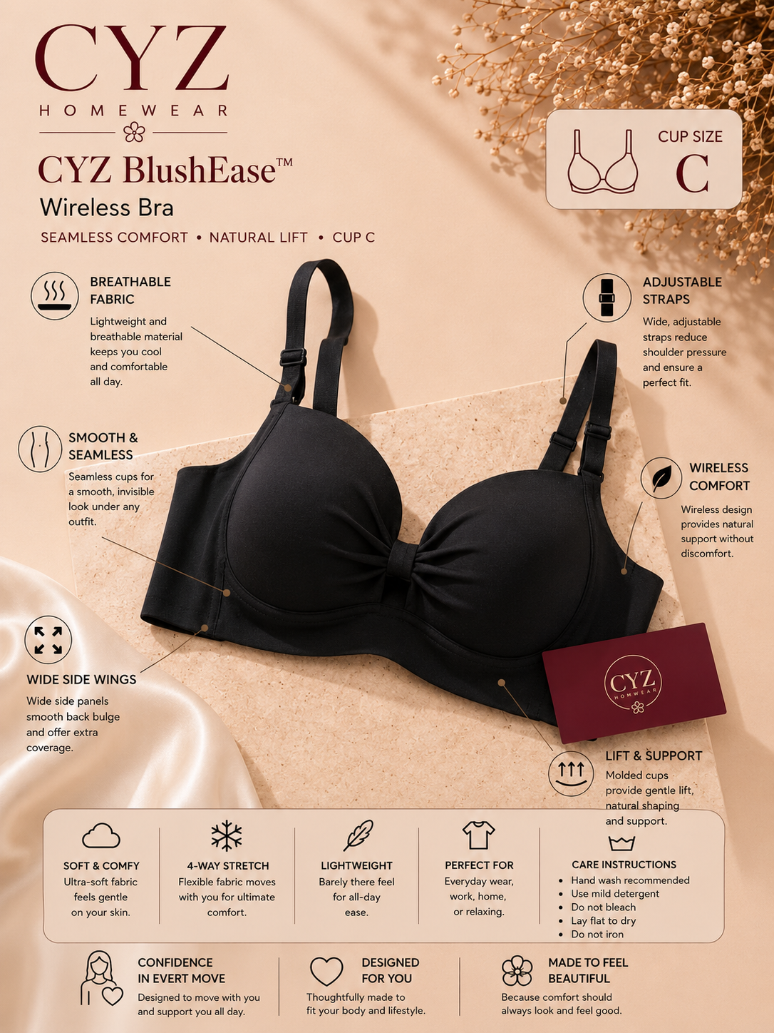 CYZ lovely ™ Wireless Bra  Gracefully Sculpted for Everyday Luxury