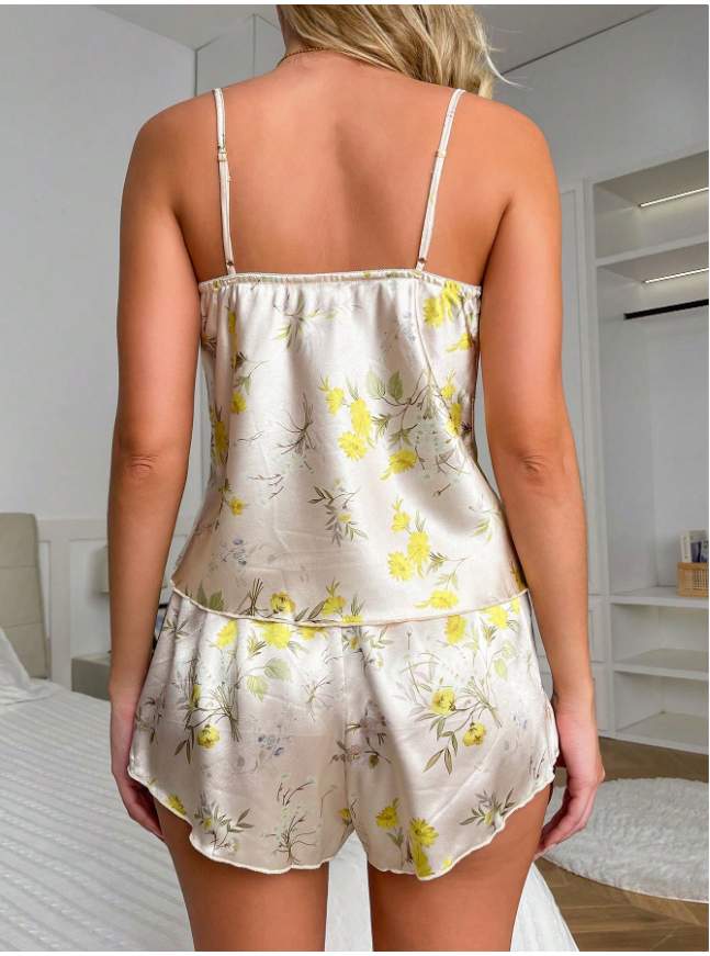 Floral Print Satin Cami Top & Shorts PJ Set / Pajama Set