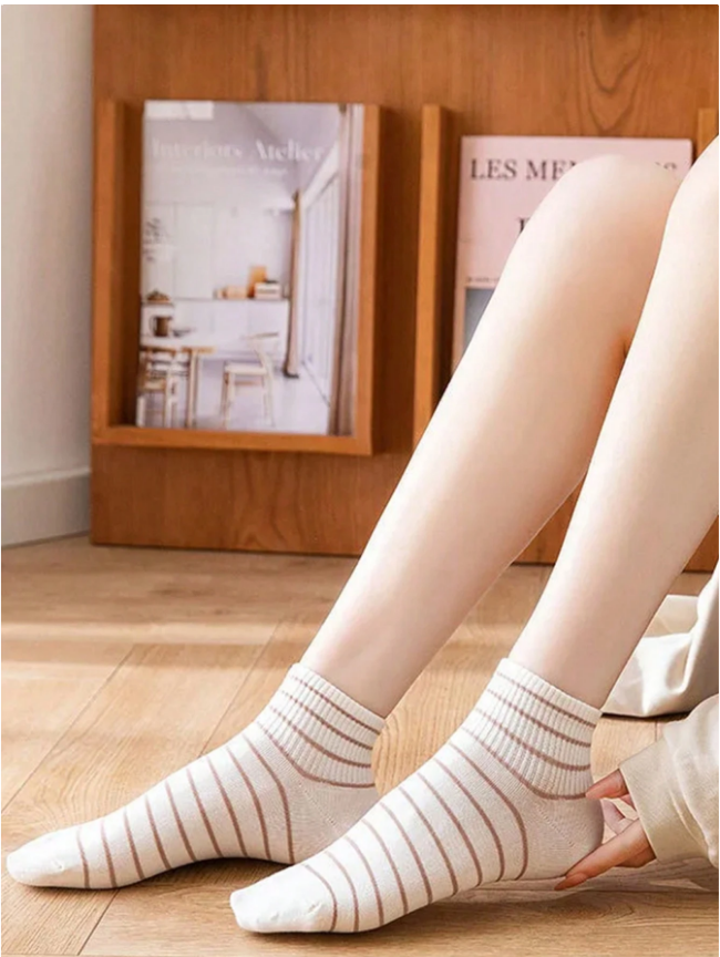 5 Pairs Socks Women's Summer Thin Short Socks Cartoon Bear Stripe Boat Socks Japanese Breathable Short Tube Women's Socks