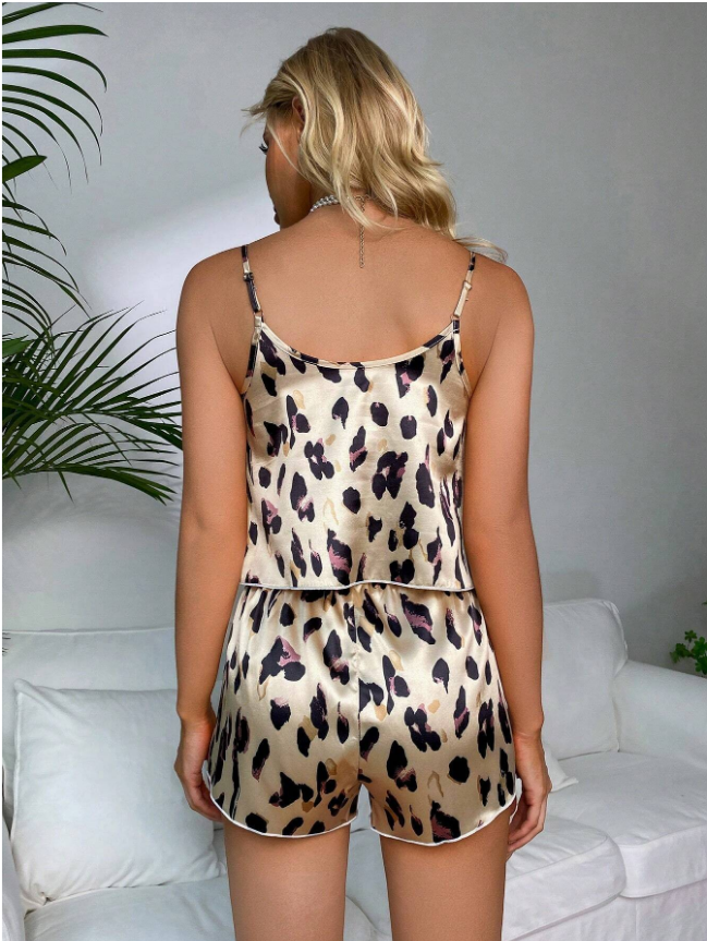 Allover Print Satin Cami Top & Shorts PJ Set / Pajama Set