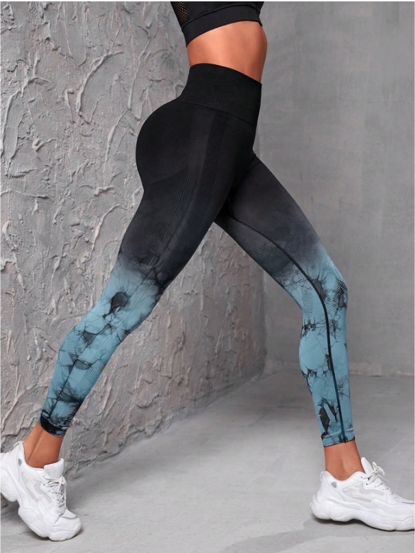 Slayform Ombre & Random Print Yoga Leggings Seamless High Stretch Tummy Control Sports Tights
