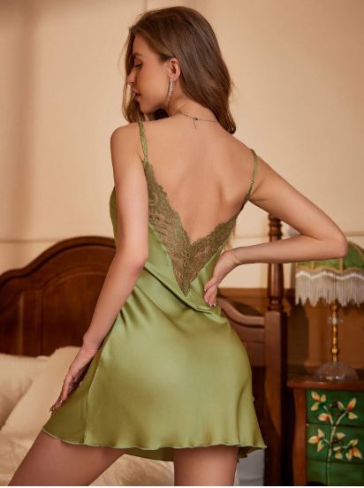 Lace Patchwork Backless Cami Pajama Slip Dress