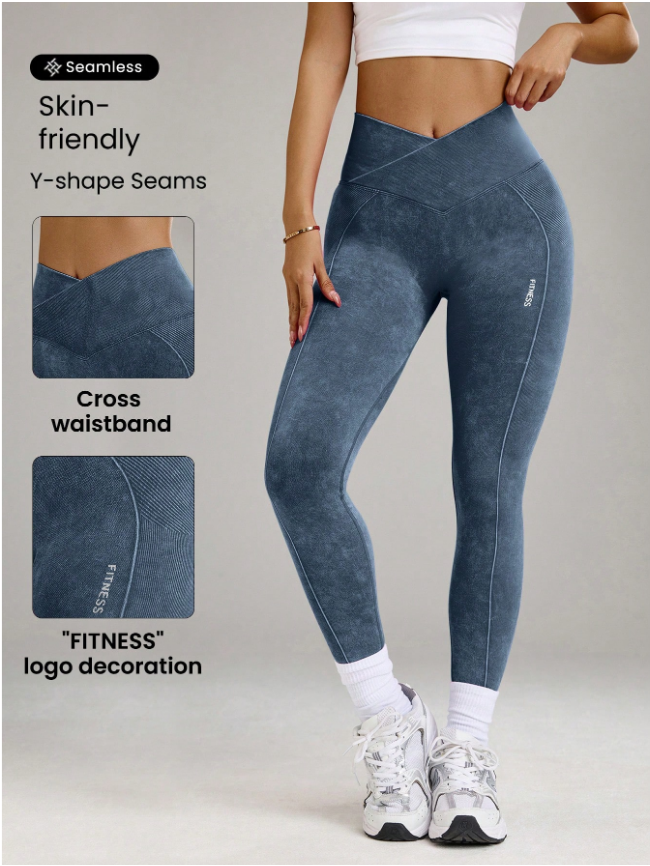 Core Rhythm Seamless High Elasticity Yoga Exercise Sports Criss-Cross Waist Sandwashed Sports Leggings