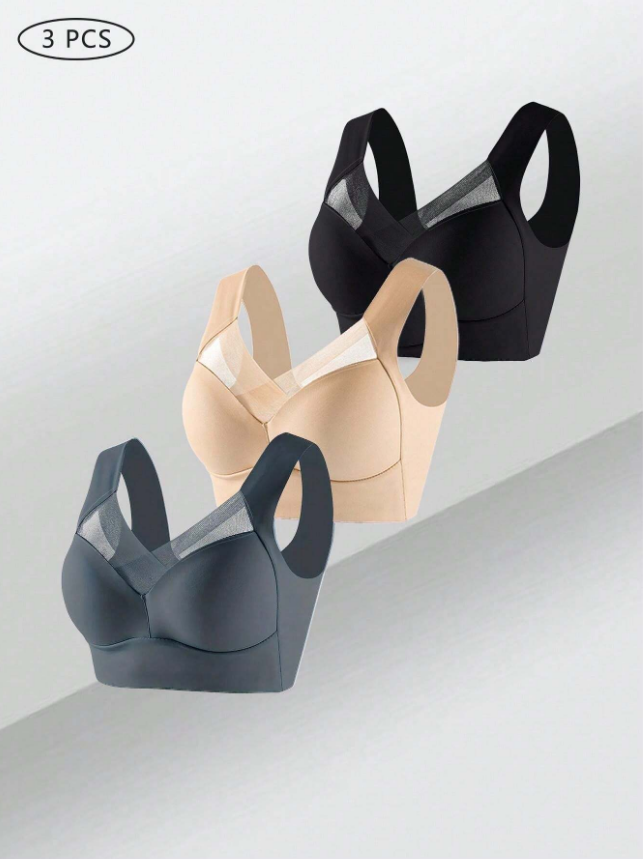 3pcs Seamless Backless Camisole Bras, Wireless Sports Bras, Sexy Undershirt Bras