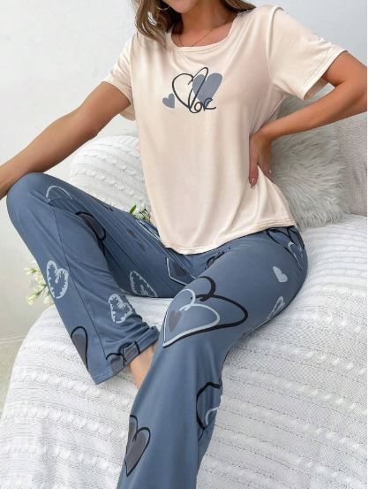 Heart Print Tee & Pants PJ Set / Pajama Set