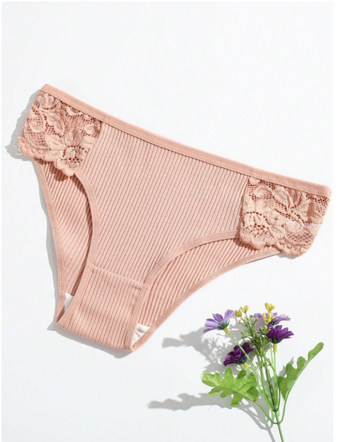 5pcs/Pack New Threaded Women's Triangle Panties, Solid Color Low Waist Breathable Double-Layered Crotch Lace Underwear