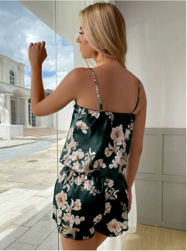 Women's Floral Casual Summer Camisole Pajama Set With Shorts, Vacation
