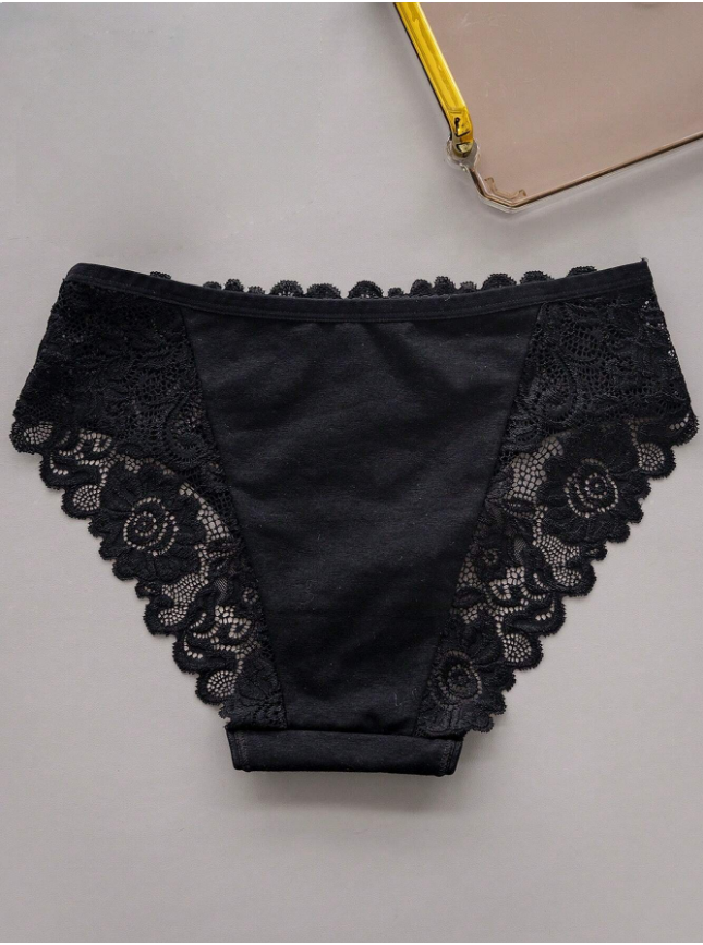 3pcs Women's Sexy Lace Splicing Shell Edge Triangle Panties Set
