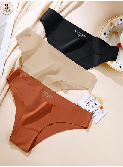 Aofeiqike 3pcs Pack High-Quality Minimalist Seamless Women Panties, U-Shaped Waist, Comfortable Hipster, For Sports & Yoga