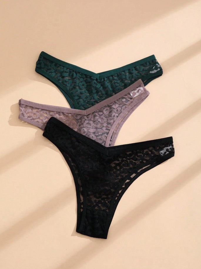 3 PCS Women's V-Waist Seamless Panties Sexy Lace Bikini Comfortable And Breathable Lingerie Sports Underwear