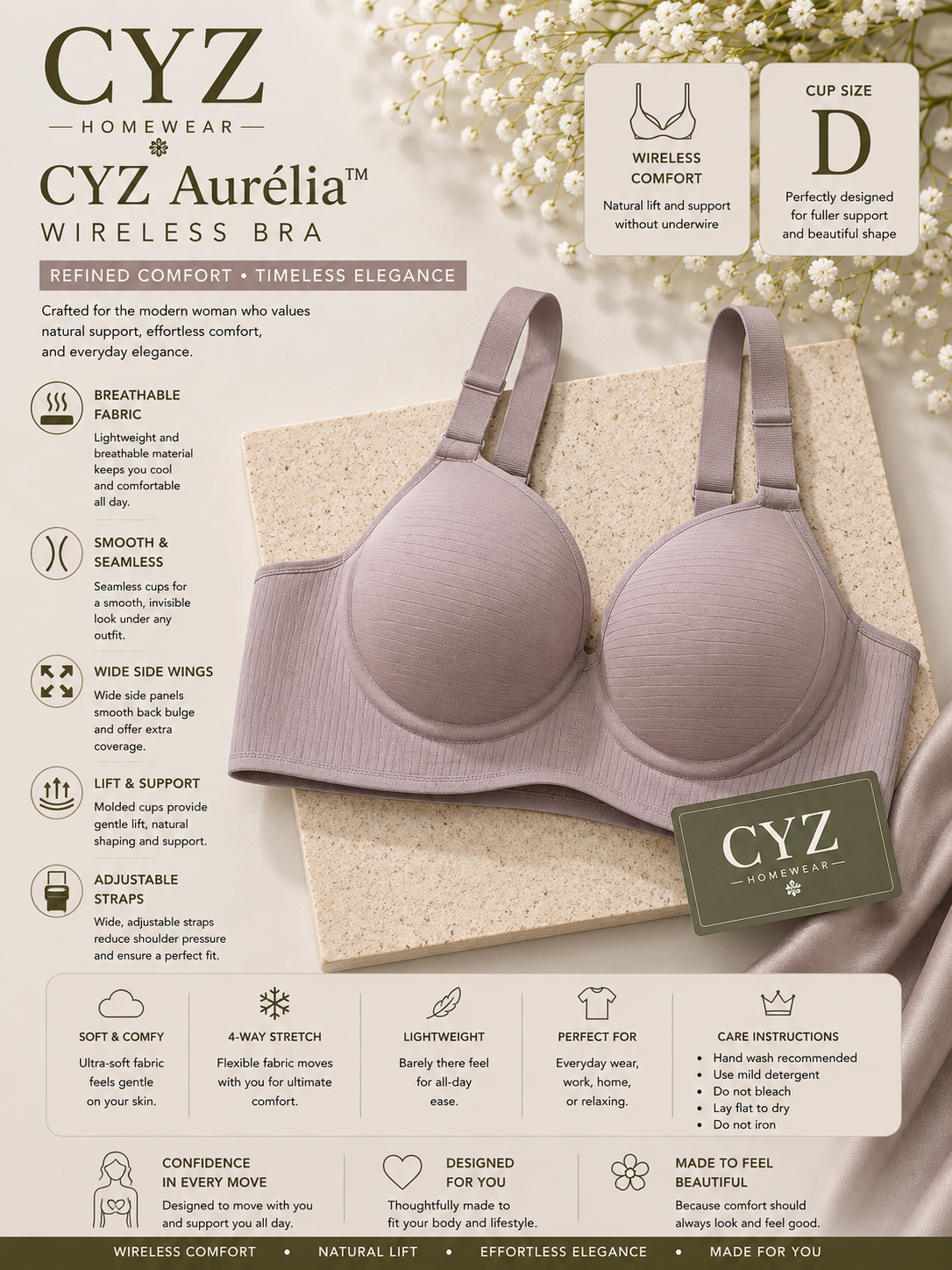 Premium Seamless Support Bra with Natural Lift, Wide Side Coverage & All-Day Comfort