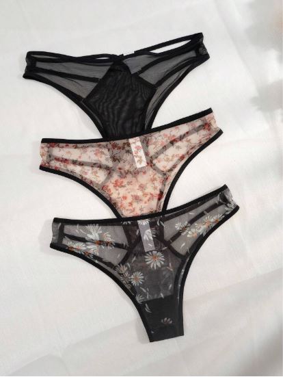 SHEIN Underwear & Sleepwear Basics 3packs Floral Print Mesh Cut Out Panties Lingerie