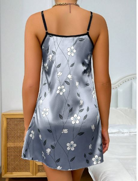 Floral Print Contrast Binding Satin Cami Nightdress