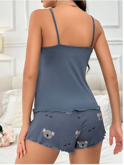 Koala & Letter Printed Sleeveless Top And Shorts Pajama Set