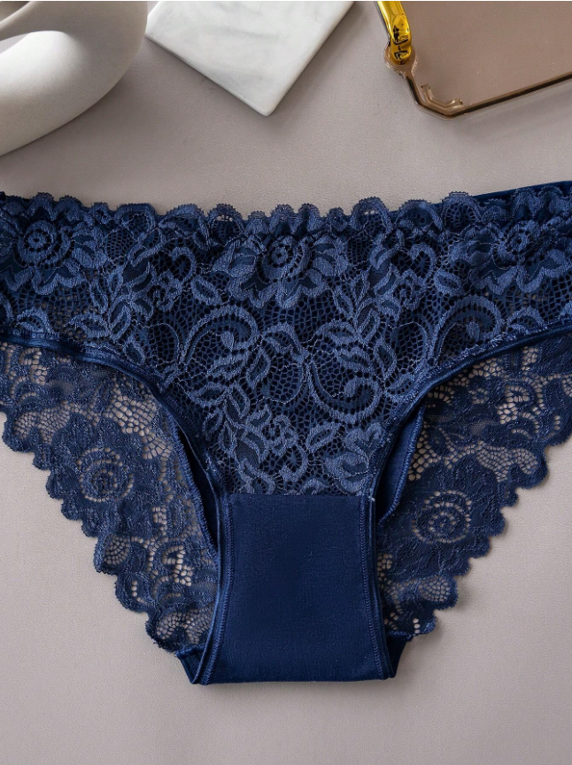 3pcs Women's Sexy Lace Splicing Shell Edge Triangle Panties Set