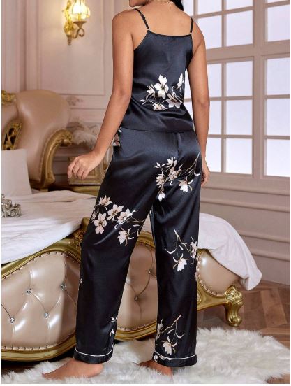 Luxe Nights Floral Print Contrast Piping PJ Set / Pajama Set
