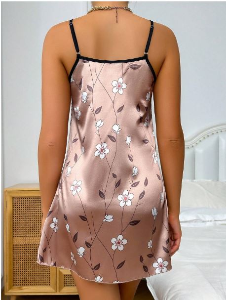 Floral Print Contrast Binding Satin Cami Nightdress