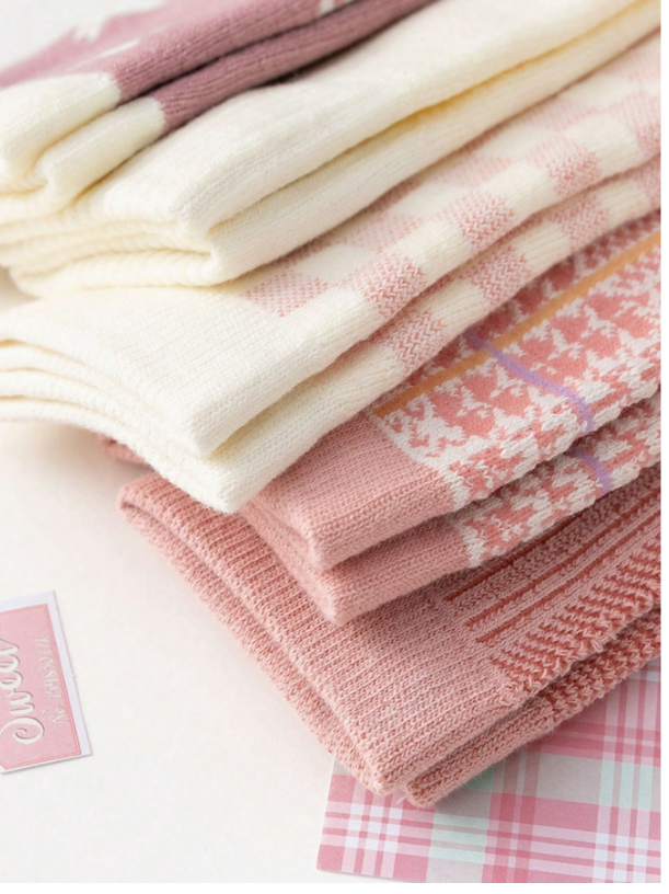 5pairs/set Women's Thickened Fleece Socks, Pink, For Winter, Spring, Autumn Warmth