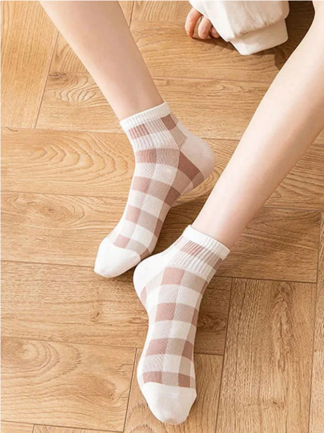 5 Pairs Socks Women's Summer Thin Short Socks Cartoon Bear Stripe Boat Socks Japanese Breathable Short Tube Women's Socks