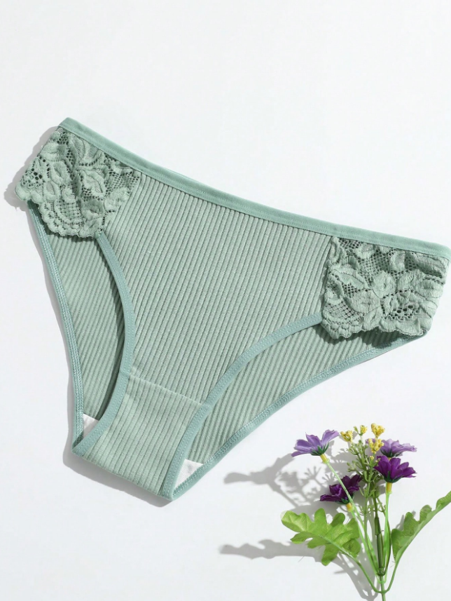 5pcs/Pack New Threaded Women's Triangle Panties, Solid Color Low Waist Breathable Double-Layered Crotch Lace Underwear