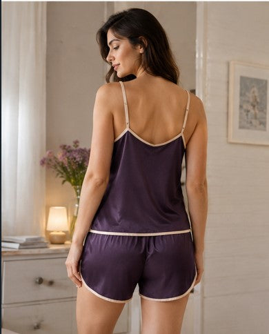Women’s Purple Satin Cami & Shorts Pajama Set