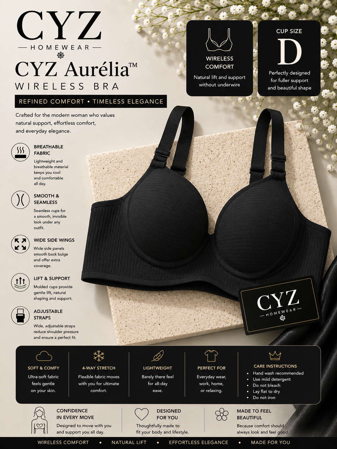 Premium Seamless Support Bra with Natural Lift, Wide Side Coverage & All-Day Comfort