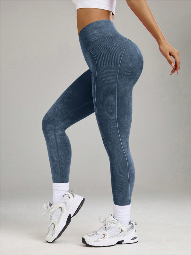 Core Rhythm Seamless High Elasticity Yoga Exercise Sports Criss-Cross Waist Sandwashed Sports Leggings