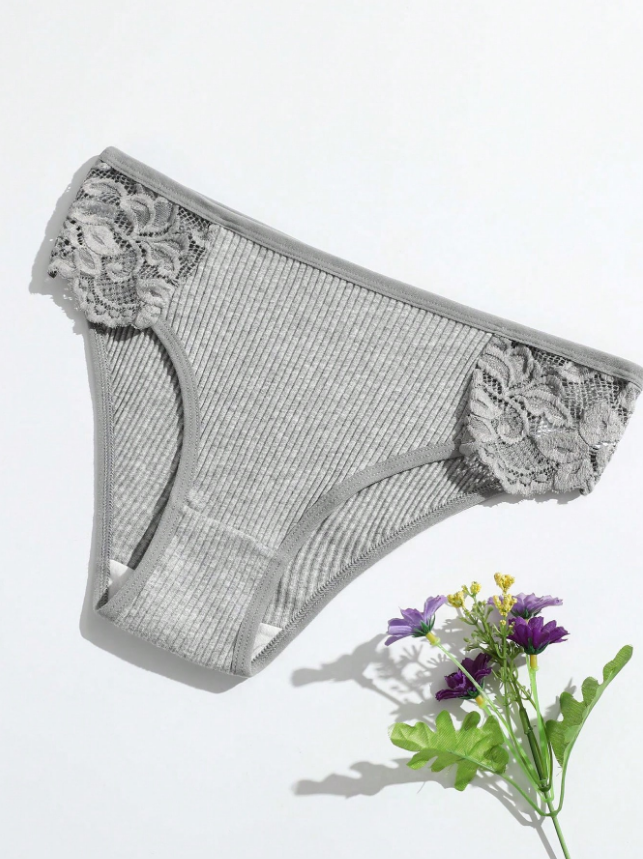 5pcs/Pack New Threaded Women's Triangle Panties, Solid Color Low Waist Breathable Double-Layered Crotch Lace Underwear