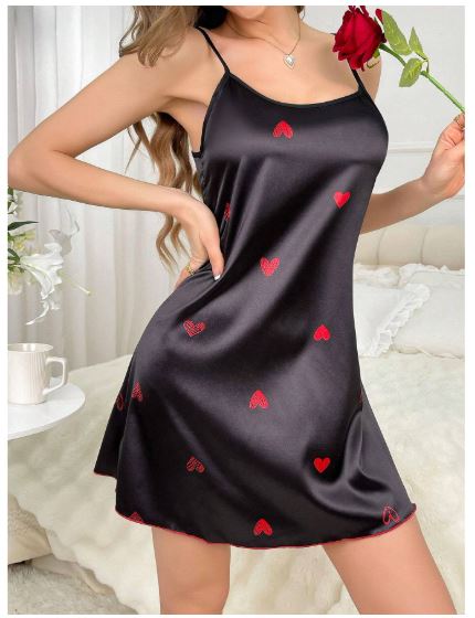 Coupled Up Heart Print Spaghetti Strap Pajama Sleep dress