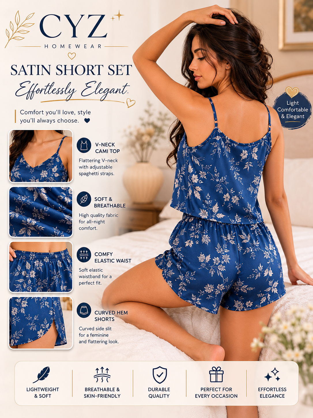 CYZ Premium Satin Floral Short Pajama Set – Soft Luxury Sleepwear