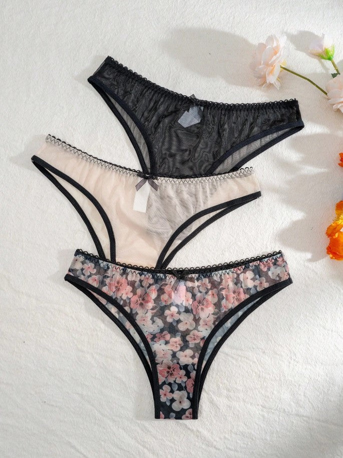 Shein Underwear & Sleepwear Basics Women's Floral Printed Triangle Panties (3pcs/Pack)