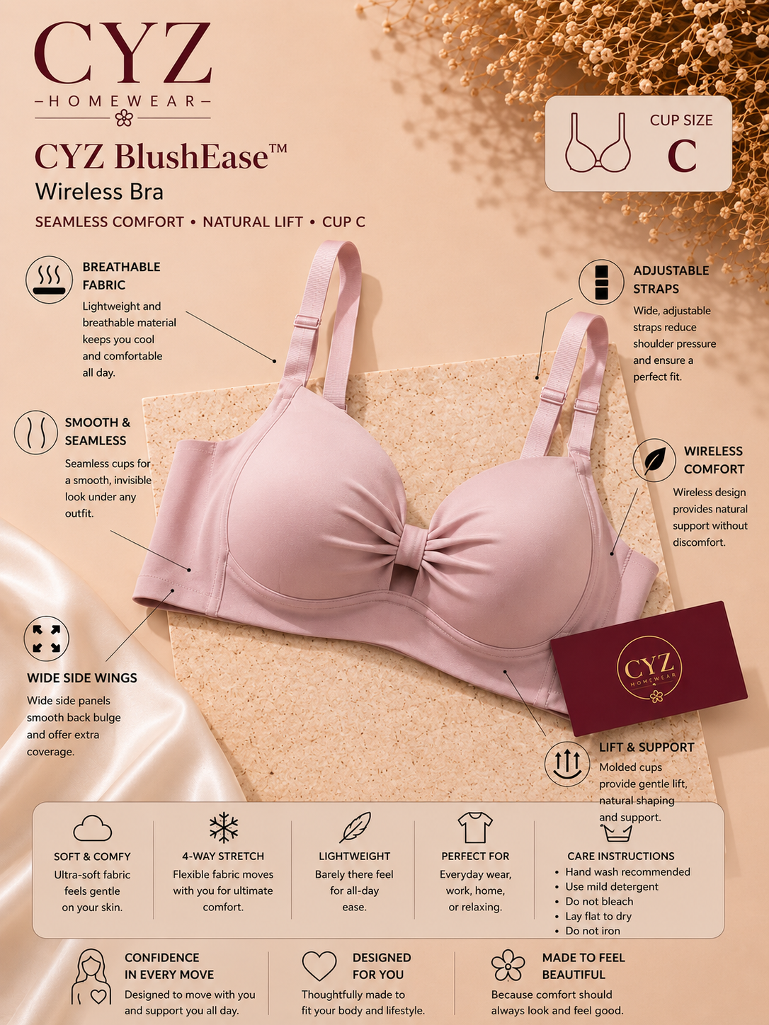 CYZ lovely ™ Wireless Bra  Gracefully Sculpted for Everyday Luxury