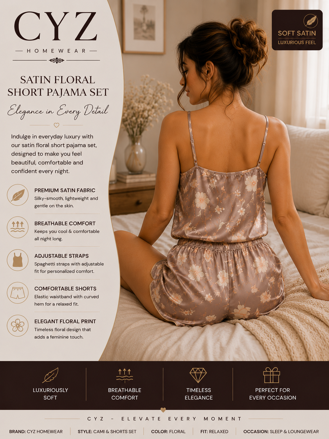 CYZ Blush Garden Satin Pajama Set