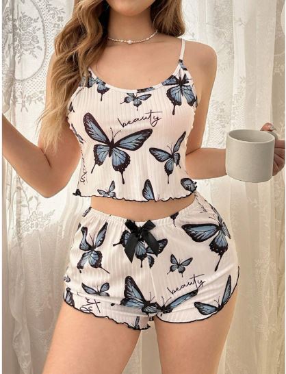 Dream Adore Women Butterfly Printed Cami Top And Shorts Pajama Set