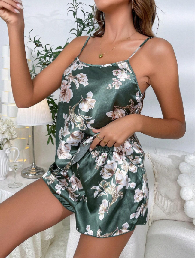 Floral Print Satin PJ Set / Pajama Set
