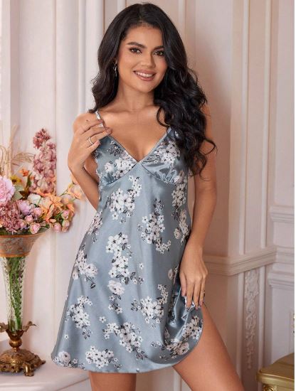 Luxe Nights Women's Floral Print Satin Cami Sleep Dress Pajama Dress