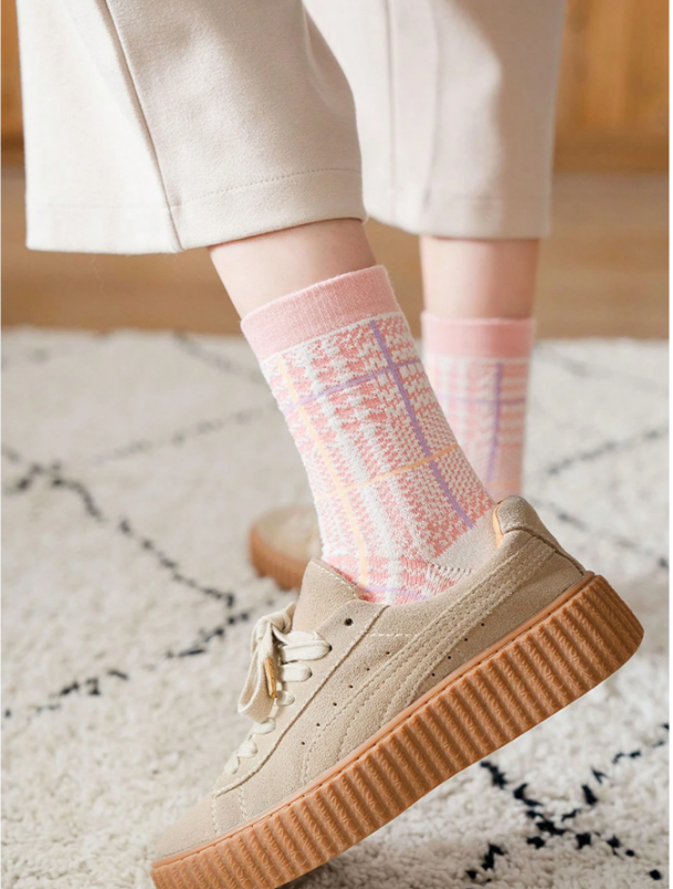 5pairs/set Women's Thickened Fleece Socks, Pink, For Winter, Spring, Autumn Warmth