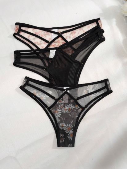 SHEIN Underwear & Sleepwear Basics 3packs Floral Print Mesh Cut Out Panties Lingerie