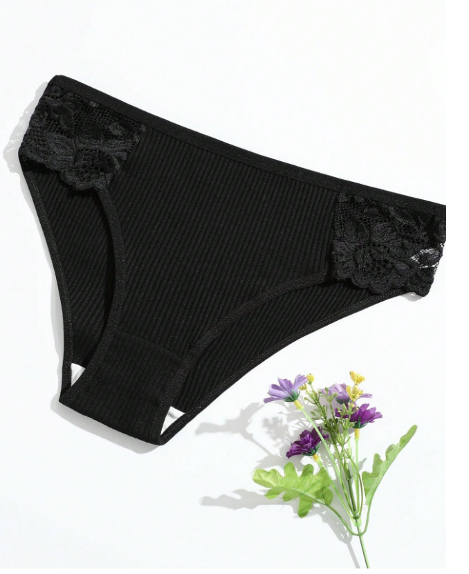 5pcs/Pack New Threaded Women's Triangle Panties, Solid Color Low Waist Breathable Double-Layered Crotch Lace Underwear