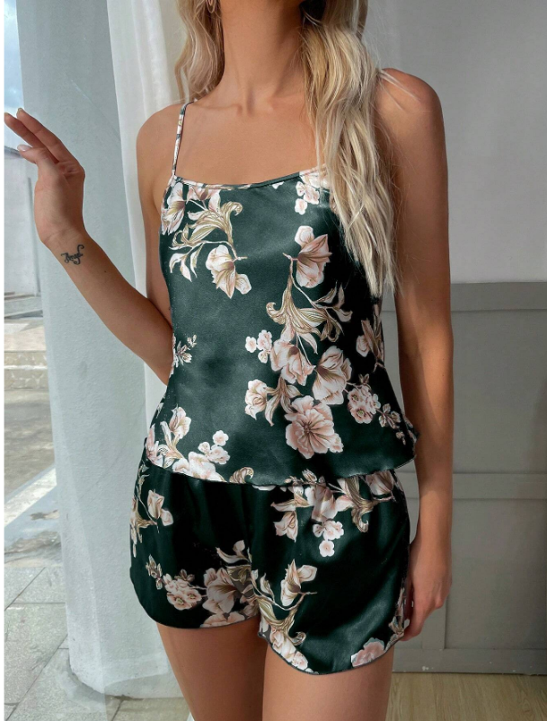 Women's Floral Casual Summer Camisole Pajama Set With Shorts, Vacation