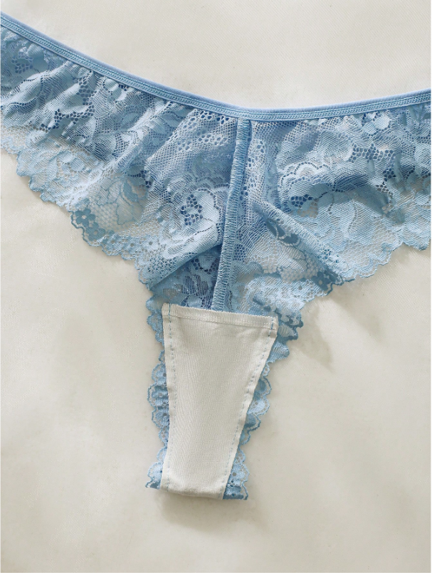 Contrast Lace Ruffle Trim Babydoll Sexy Lingerie Dress With Thong