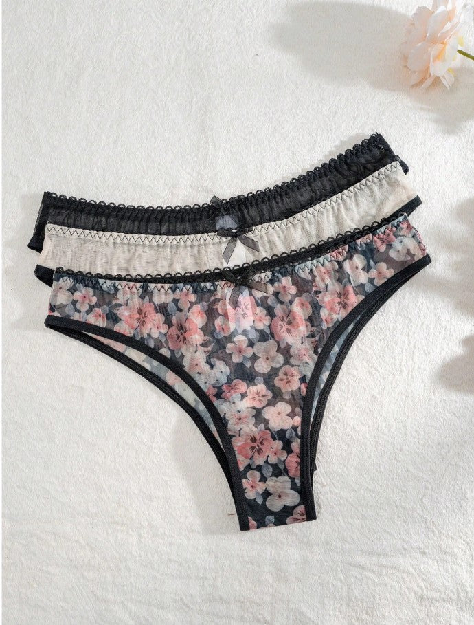 Shein Underwear & Sleepwear Basics Women's Floral Printed Triangle Panties (3pcs/Pack)