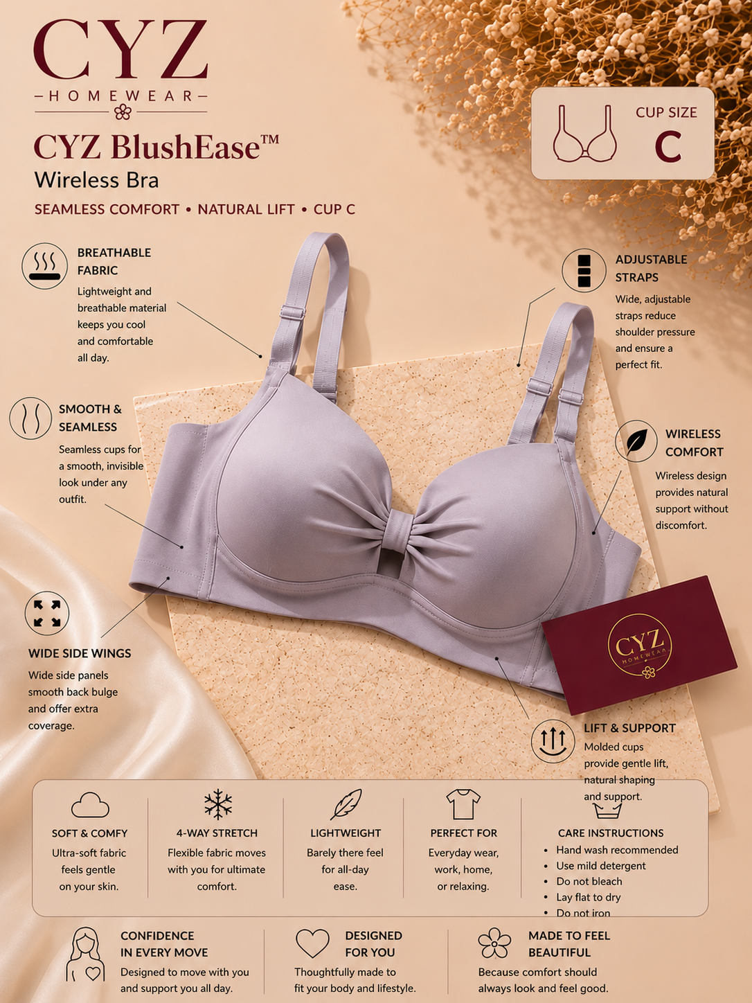 CYZ lovely ™ Wireless Bra  Gracefully Sculpted for Everyday Luxury